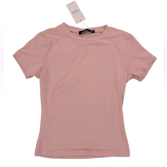 NWT Trendy Queen Cropped Short Sleeve Top Light Pink - Picture 2 of 5